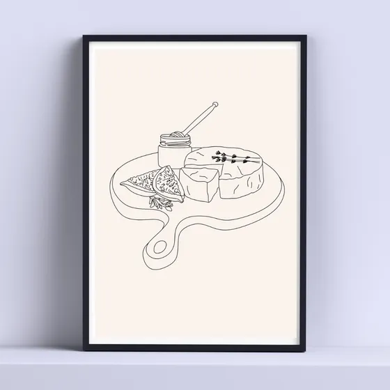 Cuadro Tabla Con Queso Miel Higos Cocina 30x40cm Con Vidrio 