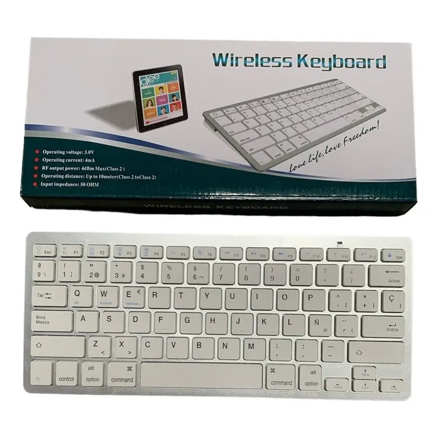 Teclado Keyboard Ultradelgado Portátil Bluetooth Teclado Gris, Teclas Blancas