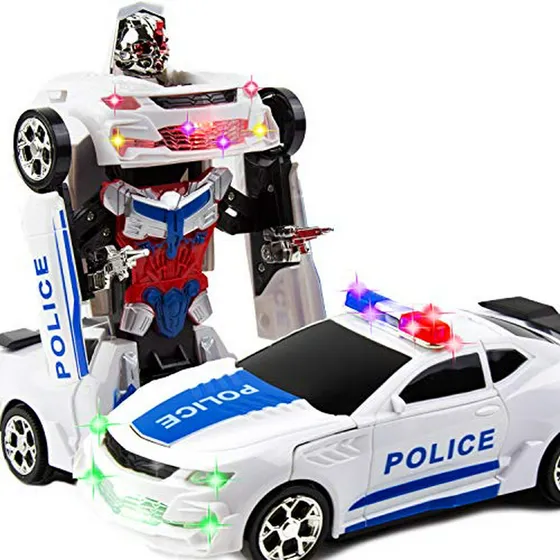 Juguete Robot Coche De Policía Transformable Con Luces - Par