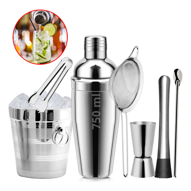 Kit Caipirinha Profissional 7 Peças Inox Coqueteleira 750 Ml Kit Caipirinha Profissional 7 Peças Inox Coqueteleira 750 Ml