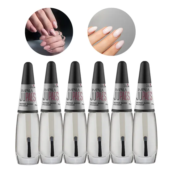 Kit 6 Esmaltes Impala Top Coat Ju Paes Gloss Verniz Fixador
