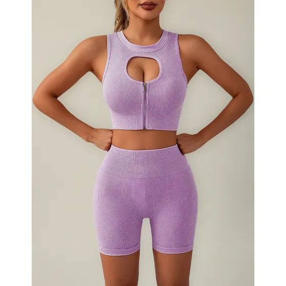 Conjunto Deportivo Mujer Short Push Up + Top Cierre Seamless