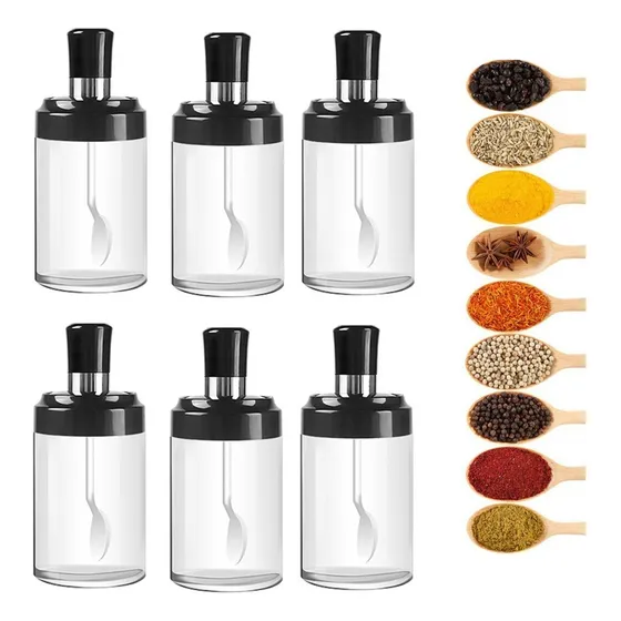 Kit 6 Porta Tempero Com Colher Condimento Sal Açucar