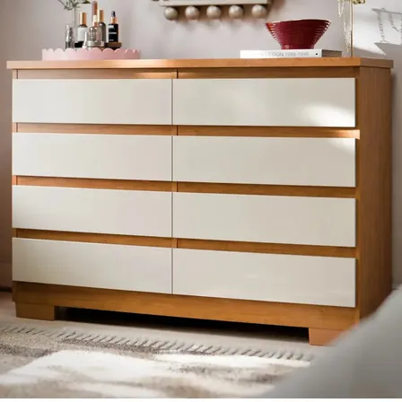 Cômoda 8 Gavetas Para Quarto Grande Com Pés Gaveteiro Organizador De Roupas Grécia Cor Nature Off