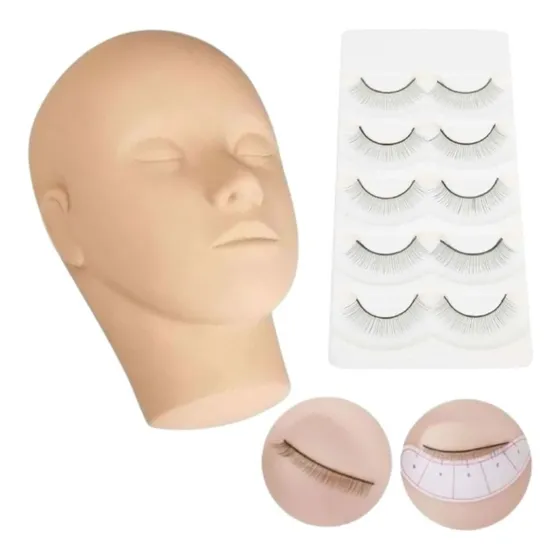 Kit Boneca Cabeça De Silicone + 5 Pares Cílios Para Extensão