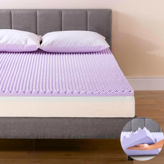Colchoneta Memory Foam Gel 7 Zonas Sobrecolchón Matrimonial Color Lila Diseño De La Tela Lavanda