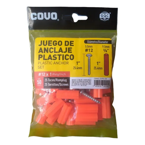 Ramplug Tarugo Anclaje Anaranjado 3/8 Con Tornillos 