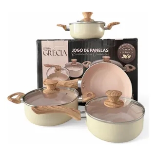 Jogo Panela Bege Vanilla Cerùmica Revestida 4 Peças Jogo Panela Bege Vanilla Cerùmica Revestida 4 Peças