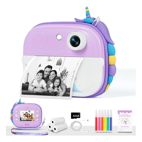 CHAKEYAKE Cámara Infantil Instantánea Con Impresión Sin Tinta – 1080P / 20MP, Incluye Tarjeta De 32 GB, Papel De Impresión Y Lápices De Colores, Ideal Para Niños De 3 A 12 Años (azul)