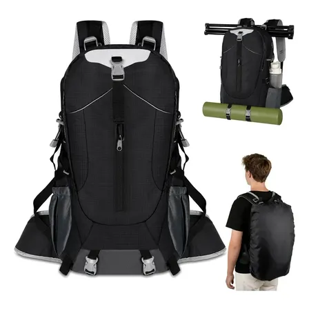 Mochila De Trilha Dobrável E Impermeável Para Camping E Viagem, Unissex Para Homens E Mulheres, Com Capacidade Grande E Prática Para Aventuras E Atividades Ao Ar Livre Preto Liso