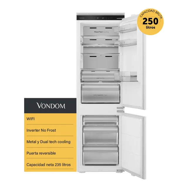 Heladera Combi Panelable Vondom Wifi Inverter No Frost - 250 L