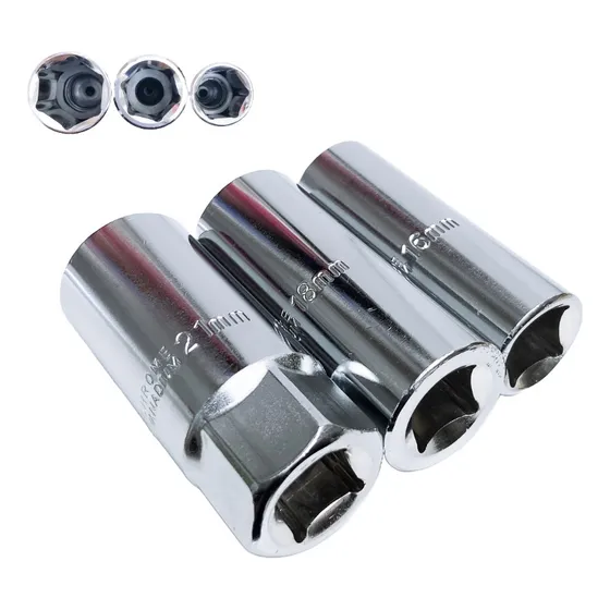 Set 3 Dados Tubulares Para Bujía Hex 16 18 21mm 1/2 Tooltech