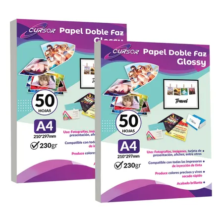 Papel Fotográfico Doble Faz Glossy Cursor A4 230 Gr 100 Hjs