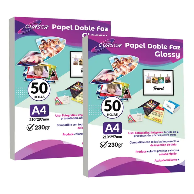 Papel Fotográfico Doble Faz Glossy Cursor A4 230 Gr 100 Hjs