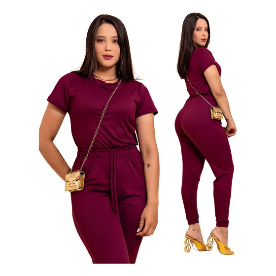 Conjunto Feminino Calça E Blusa Suede Social Trabalho