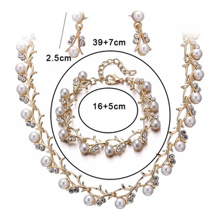 Conjunto Collar Aretes Pulsera Perlas Blancas Dorado Fiesta Conjunto Collar Aretes Pulsera Perlas Blancas Dorado Fiesta