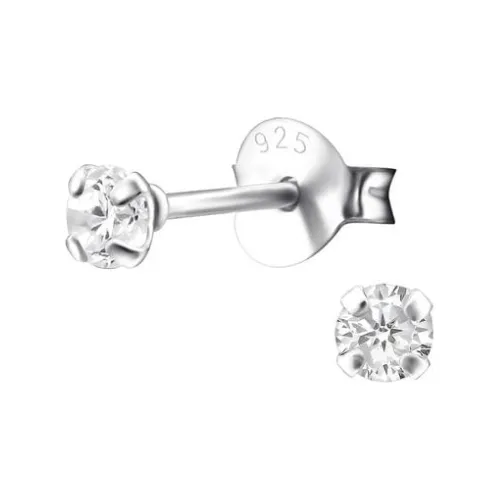 Pendientes Puntos De Luz 3 Mm Circon Plata 925 Brillante 