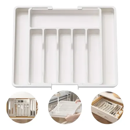 Organizador De Talheres Cozinha C/ Extensor-8 Compartimentos Branco