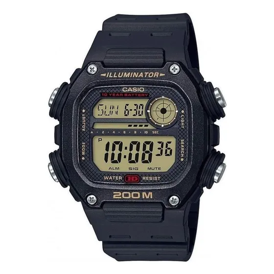 Reloj pulsera digital Casio DW-291 con correa de resina color negro - fondo beige