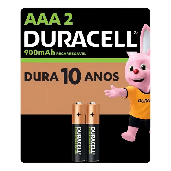 Pilha Recarregável Aaa Palito 900 Mah Duracell Com 2 Unidade