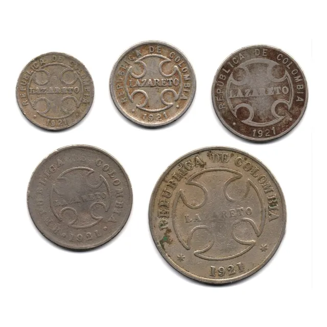 Set Monedas De Lazareto De 1921 - 1, 2, 5, 10 Y 50 Centavos 