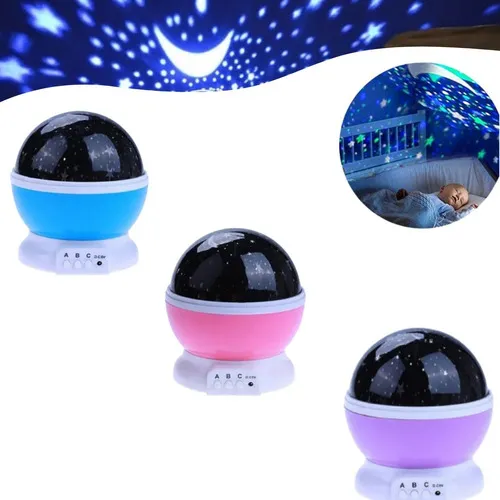 Luminária Infantil Abajur Projetor Lua E Estrelas Giratória Cor da estrutura Rosa