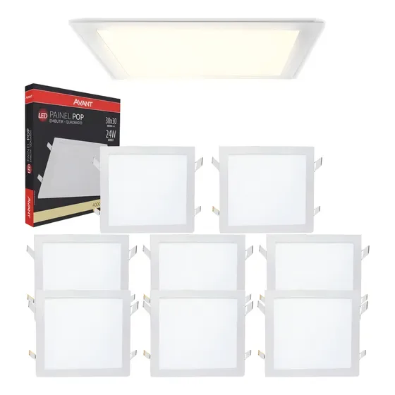 Kit 8 Painel Plafon Embutir Led 24w Quadrado Avant 4000k Cor Neutro 127/220V