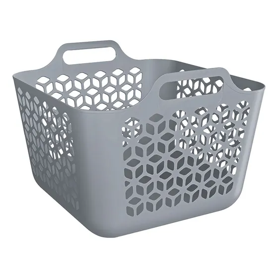 Basket Basket, organizador de plástico para roupas, lápis de 30 litros de cor cinza com alças