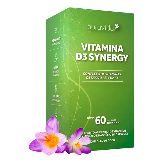 Synergy Vitamina D3 2000 Ui, K2, A, Magnésio C/60 -puravida