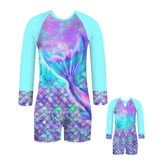 Traje De Baño Manga Larga Cola De Sirena Pez Estilo Short 