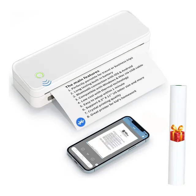 Impresora Térmica A4 Portátil Sin Tinta, Bluetooth + Usb