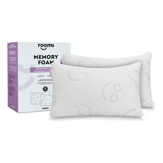Almohada Ajustable Pack De 2 | Relleno De Memory Foam Triturado | Almohada De Altura Ajustable | Suavidad Y Frescura | Funda Lavable E Hipoalergénica | Medida 60 X 40 Cm