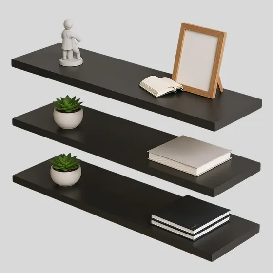 Prateleira MDF preta 60x14cm 15mm Kit 03un Suporte Invisível flutuante para loja casa quarto escritório decoração - BIGNOTTO