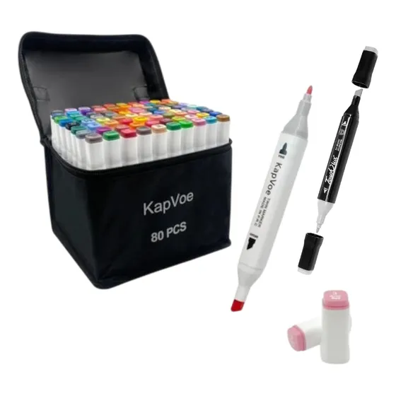 Marcadores Doble Punta De Alcohol 80u Estuche Base + Blender