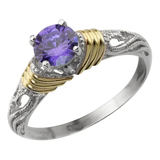 Anillo Solitario Plata Y Oro Cintillo Antiguo Compromiso