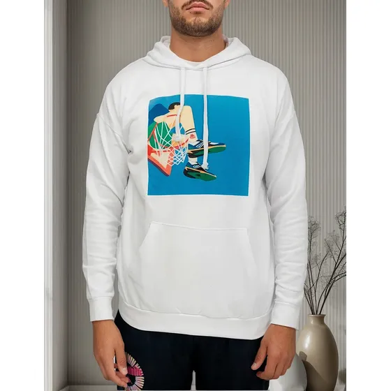 Buzo Canguro Kappa Lifestyle Hombre Graphik Gus H Blanco Ras