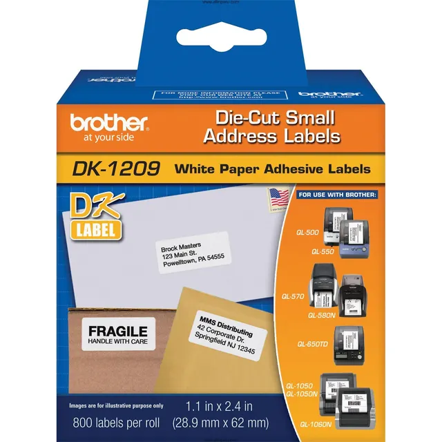 Etiquetas Rollo Brother Dk-1209 Troqueladas 800 29x62mm