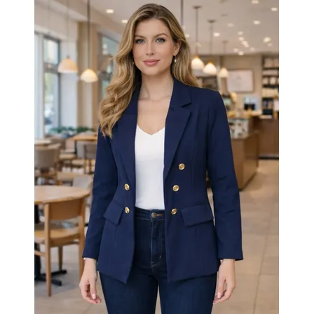 Blazer Feminino Alfaiataria Com Botões Dourados Várias Cores