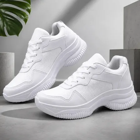 Tenis Feminino Casual Plataforma Chunky Confortavel Leve Branco Liso 37 Br