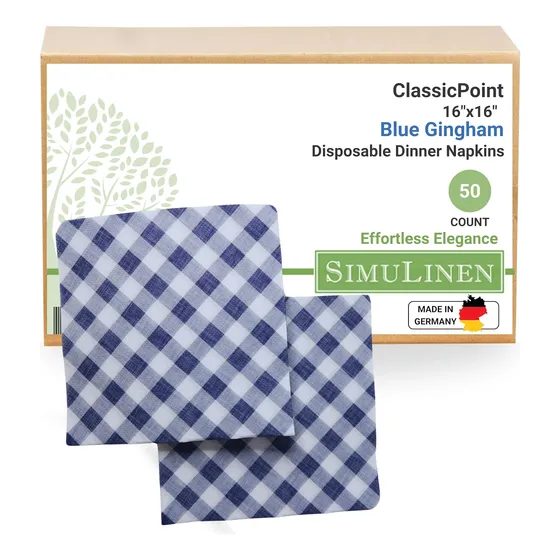 Servilletas De Papel Gingham Azul Y Blanco - Biodegradables