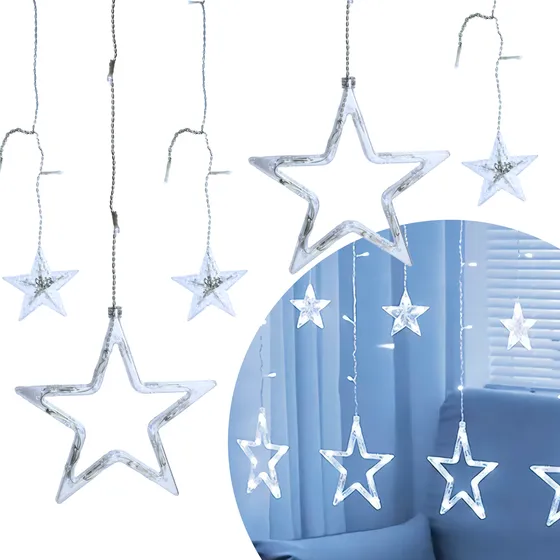 Cascata Decoração Natal Estrelas 138 Leds 8 Funções 2m