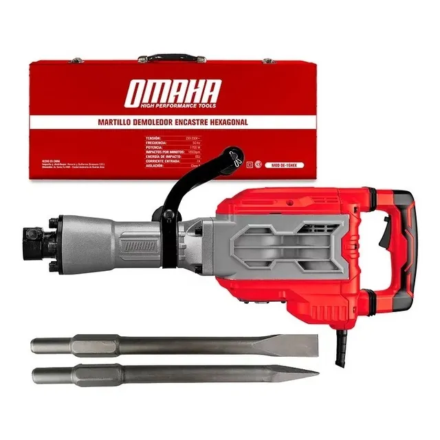 Martillo Demoledor Omaha De-16hex 1700 W 60j Maletin Cincel