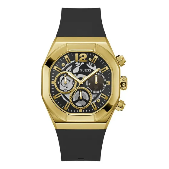 Reloj Guess Clutch Hombre Negro Bisel Dorado