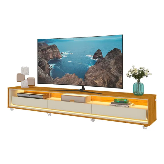Rack Requinte 2.6 Com Led E Rodízio Naturale Com Off White