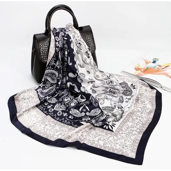 Lenço Feminina  Pescoço Echarpe Cetim  Estampas  90x90cm