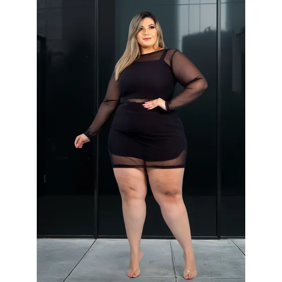 Conjunto Com Sobreposição Em Vestido Tule Plus Size - Drapa