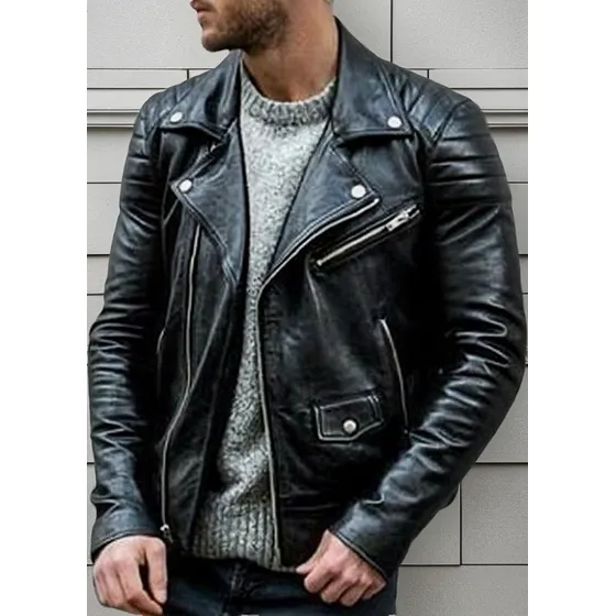 Chaqueta Motociclista Cuero Para Hombre Rompevientos