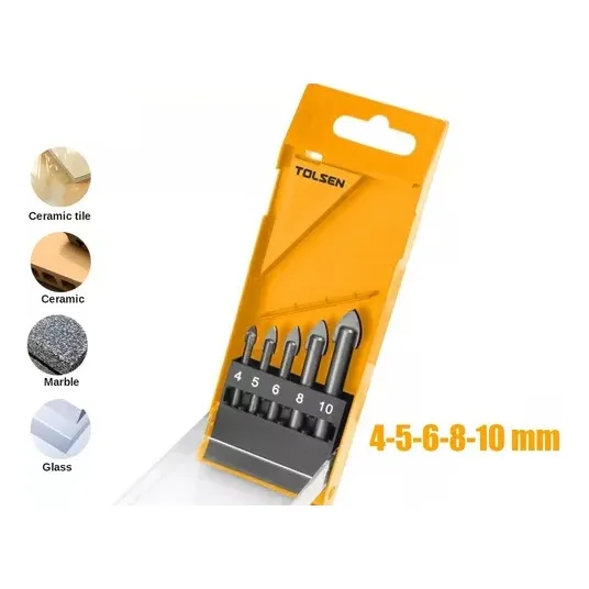 Juego De Mechas Para Vidrios Milimetrico 5 Pzas Marca Tolsen