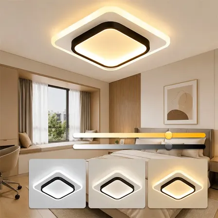 Luminária Sobrepor Plafon Led Preto Quadrado 3 Cores Bivolt 127/220v Preto