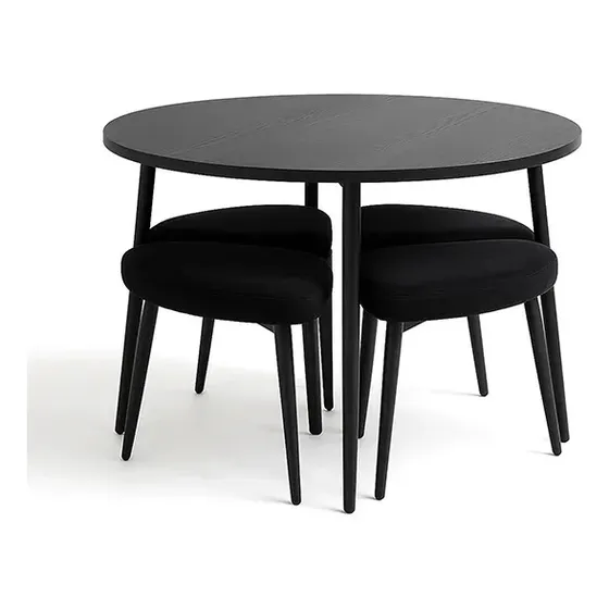 Mesa De Comedor Redonda Antecomedor Con 4 Bancos Acolchados Negro